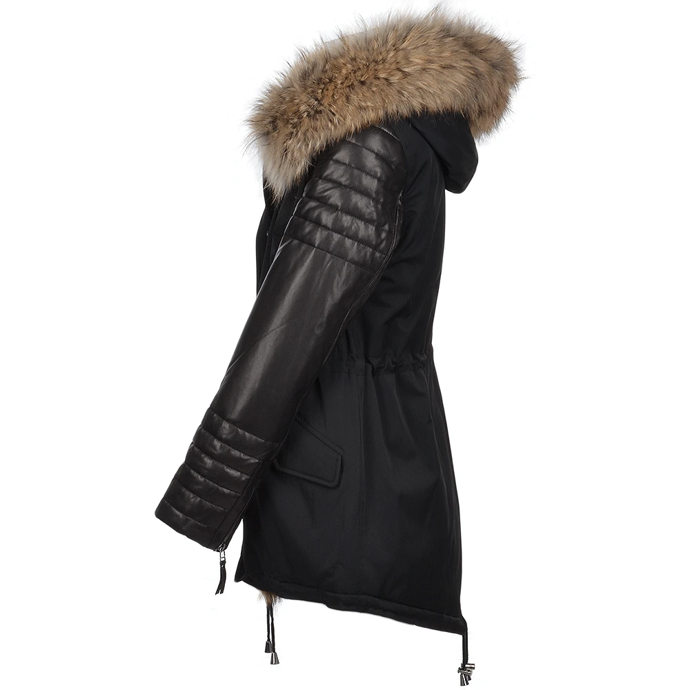Hooded Racoon Tipped Fur Parka Black : Gwenn 4 Hooded Racoon Tipped Fur Parka Black : Gwenn - Image 2