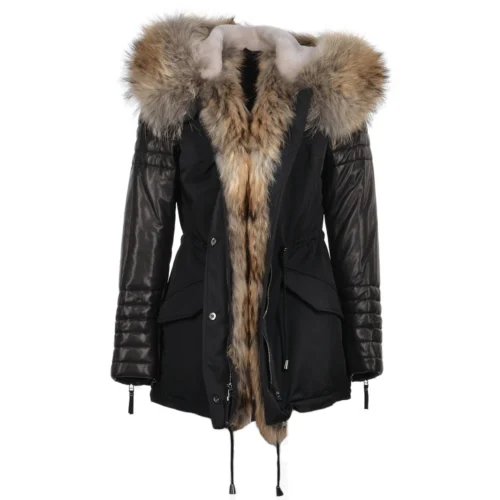Hooded Racoon Tipped Fur Parka Black : Gwenn 10 Hooded Racoon Tipped Fur Parka Black : Gwenn -The Bridge Store hooded racoon tipped fur parka black gwenn p1439 6499 image