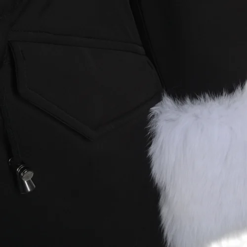 Hooded Toscana Tipped Fur Parka With Detachable Fur Trim Lining Black/white : Kaylee -The Bridge Store hooded toscana tipped fur parka with detachable fur trim lining black white kaylee p1432 6205 image