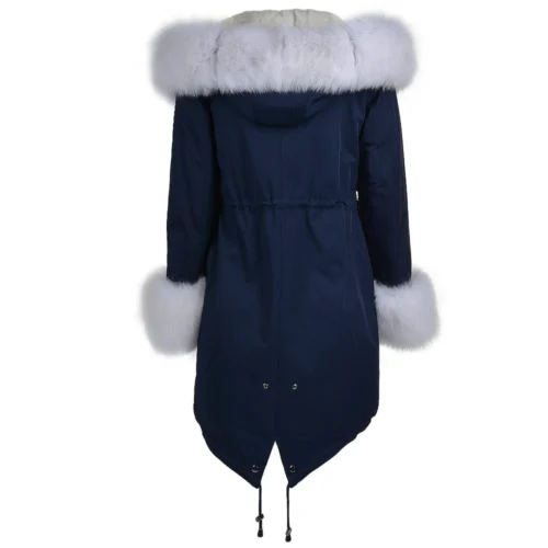 Hooded Toscana Tipped Fur Parka With Detachable Fur Trim Lining Blue/white : Kaylee -The Bridge Store hooded toscana tipped fur parka with detachable fur trim lining blue white kaylee p1433 6209 image