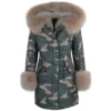 Hooded Toscana Tipped Military Parka With Detachable Fur Trim Lining Khaki/beige : Kaylee