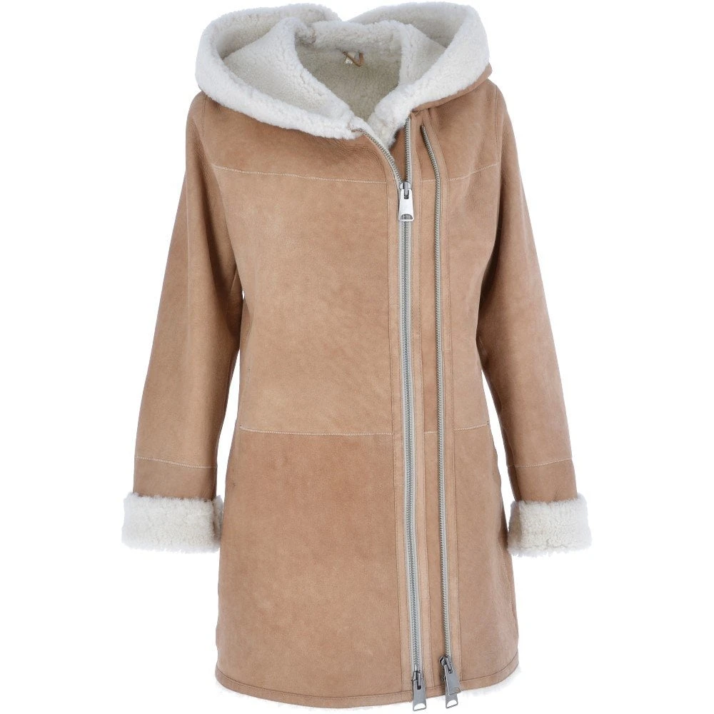 Ladies Hooded Sheepskin Coat Tan : Amber 3 Ladies Hooded Sheepskin Coat Tan : Amber