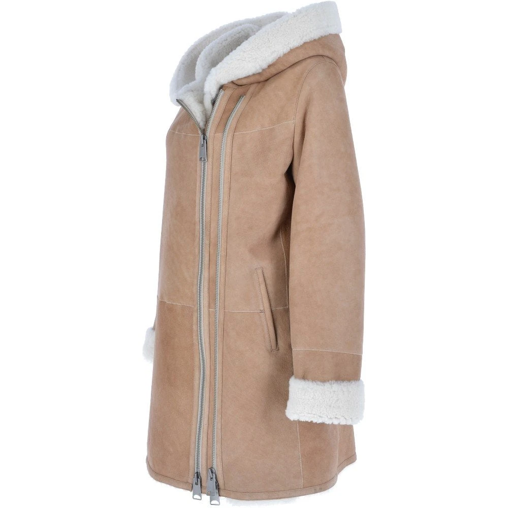 Ladies Hooded Sheepskin Coat Tan : Amber 4 Ladies Hooded Sheepskin Coat Tan : Amber - Image 2