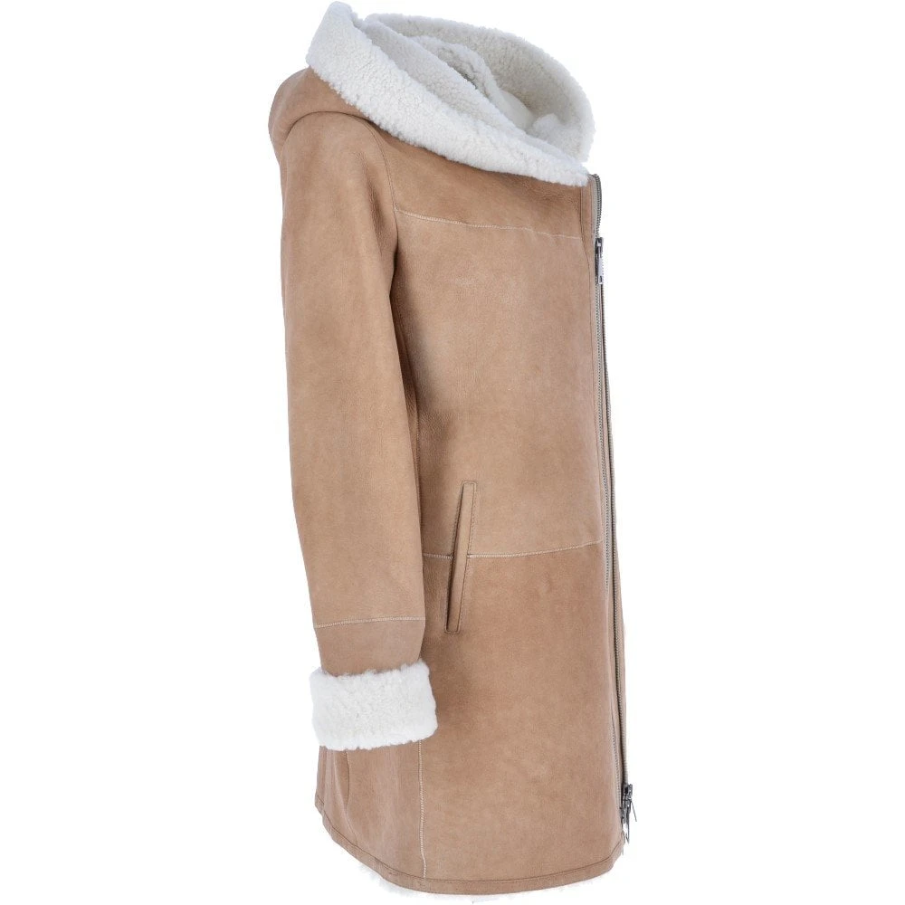 Ladies Hooded Sheepskin Coat Tan : Amber 6 Ladies Hooded Sheepskin Coat Tan : Amber - Image 4