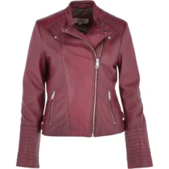Ladies Leather Biker Jacket Bordeaux: Casey