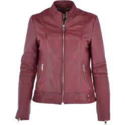 Ladies Leather Biker Jacket Bordeaux : Lillian