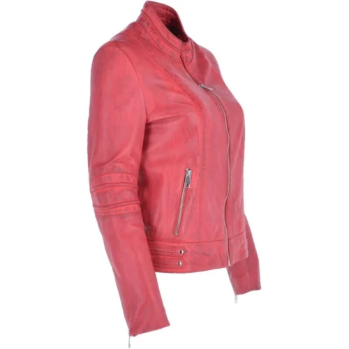 Ladies Leather Biker Jacket Raspberry : Lillian -The Bridge Store ladies leather biker jacket raspberry lillian p3415 14927 image