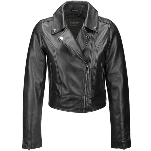 Ladies Short Vegetable Tanned Leather Biker Jacket Black : Jenner