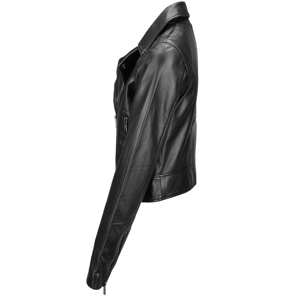 Ladies Short Vegetable Tanned Leather Biker Jacket Black : Jenner 4 Ladies Short Vegetable Tanned Leather Biker Jacket Black : Jenner - Image 2