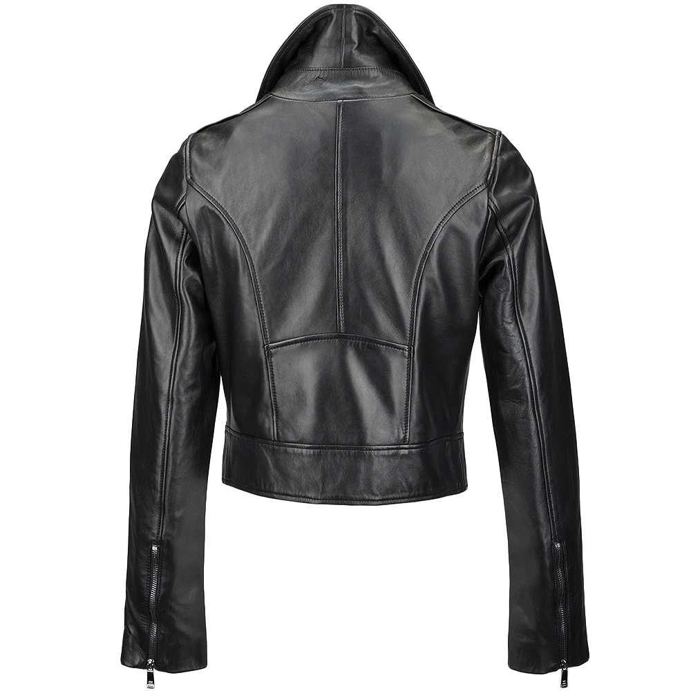 Ladies Short Vegetable Tanned Leather Biker Jacket Black : Jenner 5 Ladies Short Vegetable Tanned Leather Biker Jacket Black : Jenner - Image 3