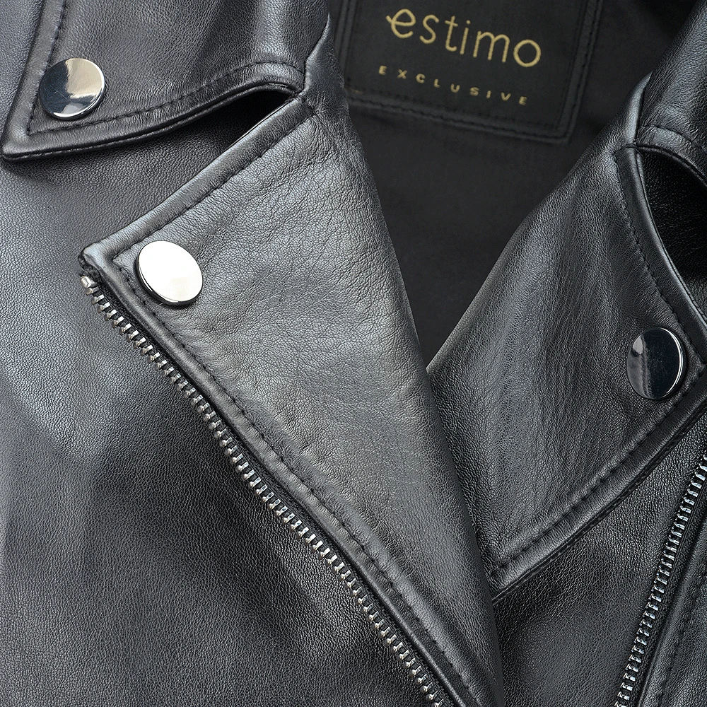 Ladies Short Vegetable Tanned Leather Biker Jacket Black : Jenner 7 Ladies Short Vegetable Tanned Leather Biker Jacket Black : Jenner - Image 5