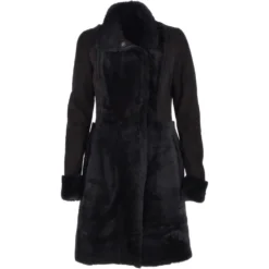 Ladies Suede Sheepskin Coat Black: Lucasta