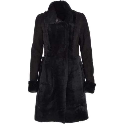 Ladies Suede Sheepskin Coat Black: Lucasta