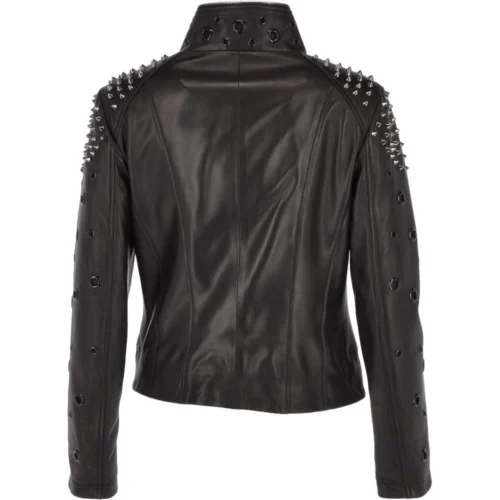 Ladies Vegetable Tanned Leather Studded Biker Jacket Black : Osha -The Bridge Store ladies vegetable tanned leather studded biker jacket black osha p3218 14187 image