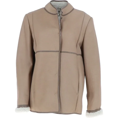 Lamb Shearling Mandarin Collar Jacket Beige : Liane