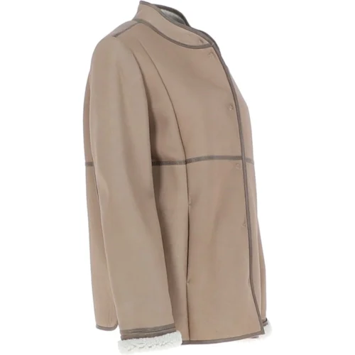 Lamb Shearling Mandarin Collar Jacket Beige : Liane -The Bridge Store lamb shearling mandarin collar jacket beige liane p7346 26931 image