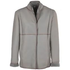 Lamb Shearling Mandarin Collar Jacket Taupe: Liane