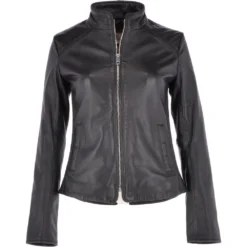 Leather Biker Jacket Black : Aurora