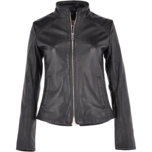 Leather Biker Jacket Black : Aurora