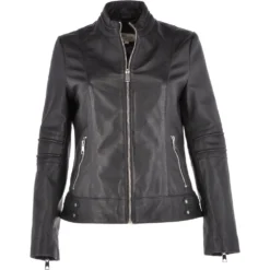 Leather Biker Jacket Black : Lillian