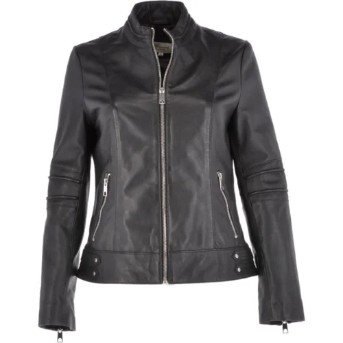 Leather Biker Jacket Black : Lillian