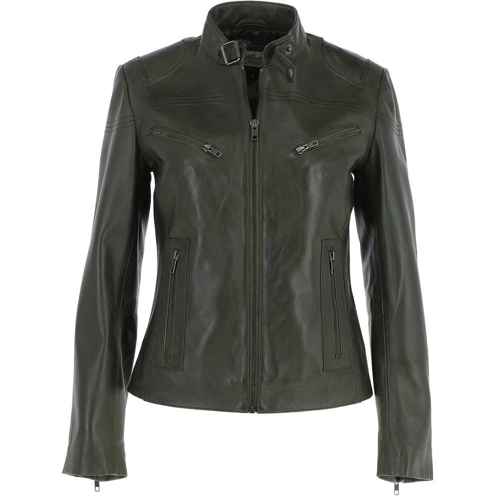 Leather Biker Jacket Green : Lola 3 Leather Biker Jacket Green : Lola