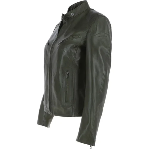 Leather Biker Jacket Green : Lola -The Bridge Store leather biker jacket green lola p5467 19728 image