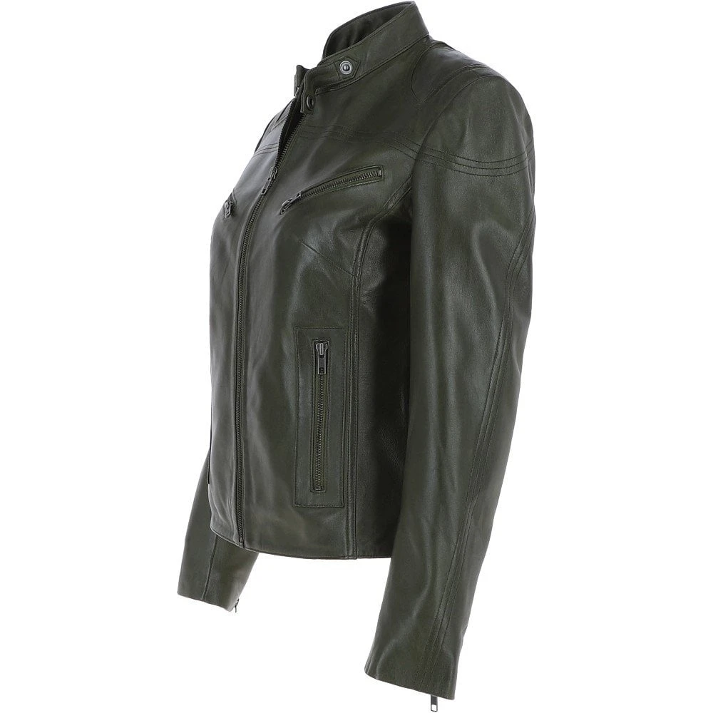 Leather Biker Jacket Green : Lola 5 Leather Biker Jacket Green : Lola - Image 3