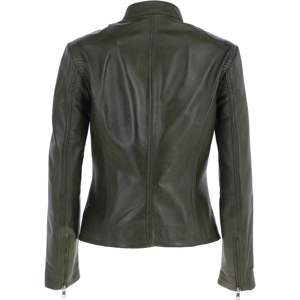 Leather Biker Jacket Green : Lola 6 Leather Biker Jacket Green : Lola - Image 4