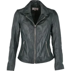 Leather Biker Jacket Green : Zoey
