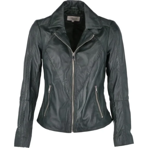 Leather Biker Jacket Green : Zoey