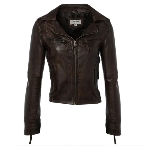 Leather Biker Jacket Mid Brown/ Nap : Britney