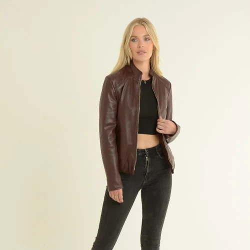 Leather Biker Jacket Oxblood : Aurora -The Bridge Store leather biker jacket oxblood aurora p3070 23083 image