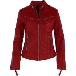 Leather Biker Jacket Red : Lola