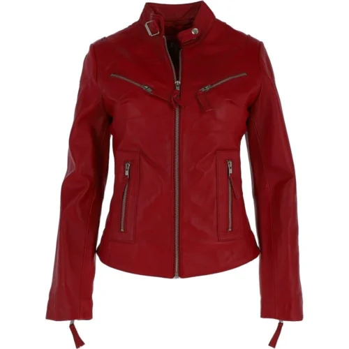 Leather Biker Jacket Red : Lola