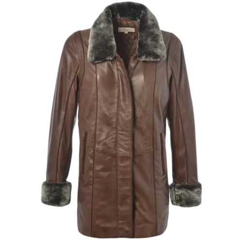 Leather Coat Mid Brown : Jacqueline