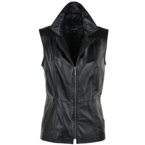 Leather Gilet Black/app : Nola