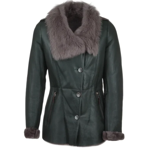 Long Haired Sheepskin Jacket Green : Elysia