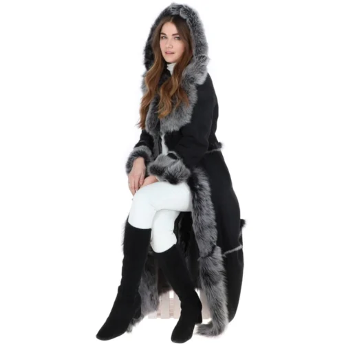 Long Length Sheepskin Coat Black : Sophia 17 Long Length Sheepskin Coat Black : Sophia -The Bridge Store long length sheepskin coat black sophia p98 25048 image