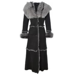 Long Length Sheepskin Coat Black : Sophia