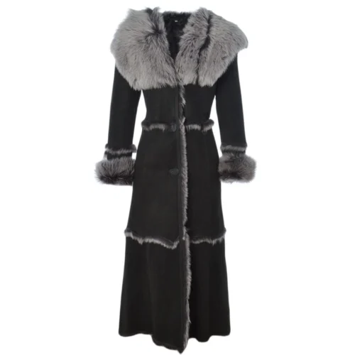 Long Length Sheepskin Coat Black : Sophia