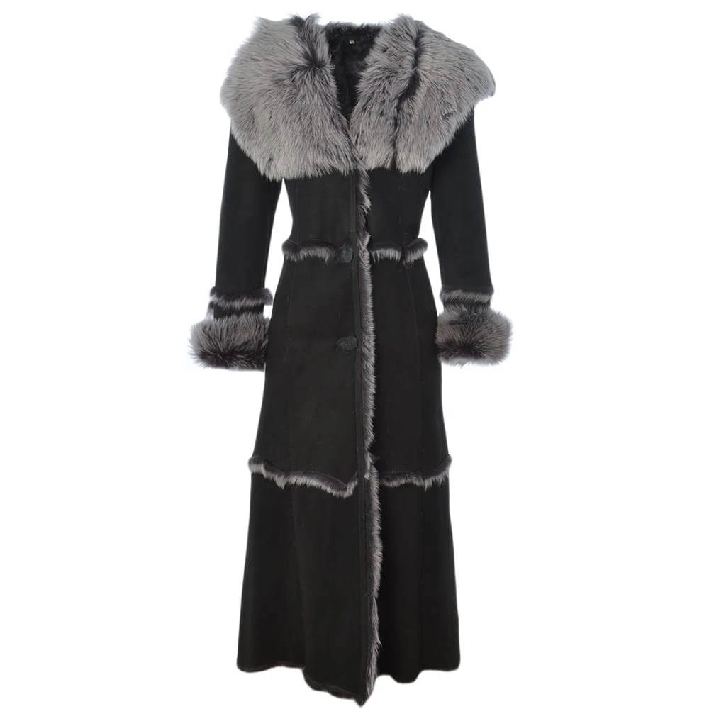 Long Length Sheepskin Coat Black : Sophia