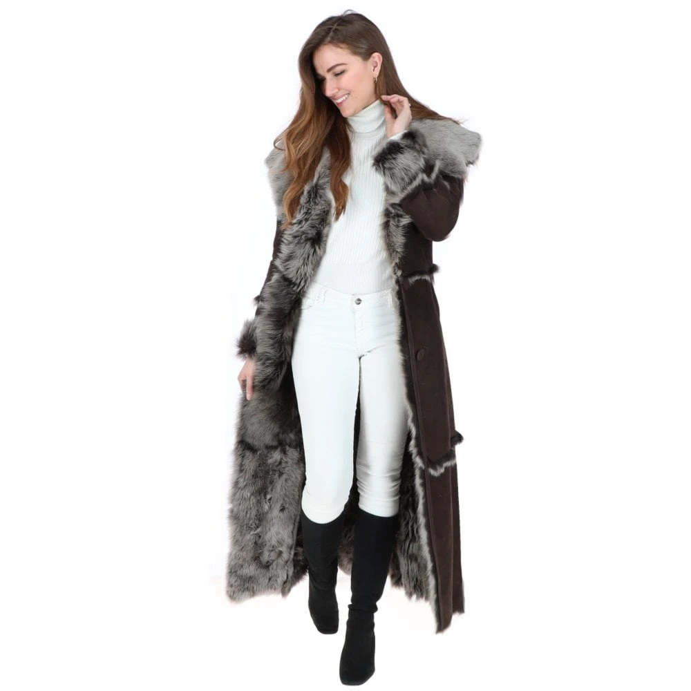 Long Length Sheepskin Coat Brown : Sophia 6 Long Length Sheepskin Coat Brown : Sophia - Image 4
