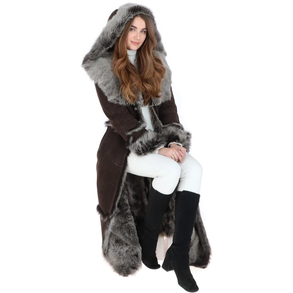 Long Length Sheepskin Coat Brown : Sophia 10 Long Length Sheepskin Coat Brown : Sophia - Image 8