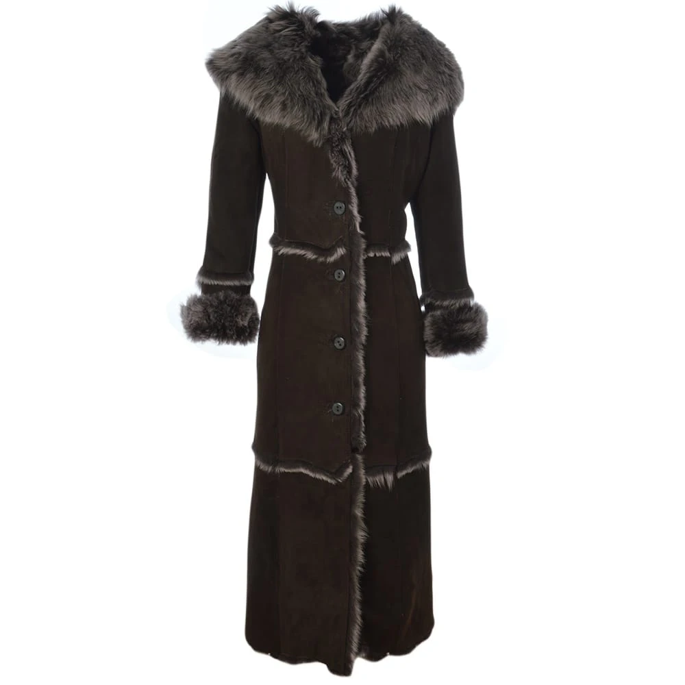 Long Length Sheepskin Coat Brown : Sophia 3 Long Length Sheepskin Coat Brown : Sophia
