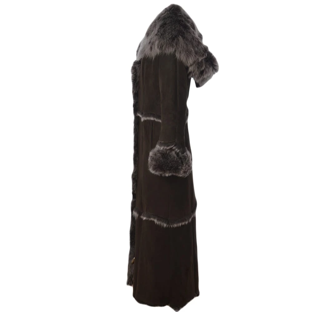 Long Length Sheepskin Coat Brown : Sophia 5 Long Length Sheepskin Coat Brown : Sophia - Image 3