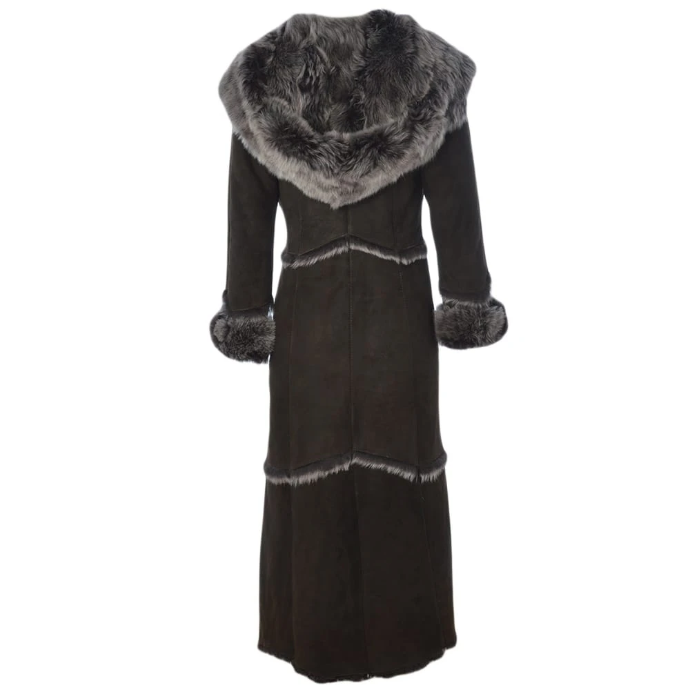 Long Length Sheepskin Coat Brown : Sophia 7 Long Length Sheepskin Coat Brown : Sophia - Image 5
