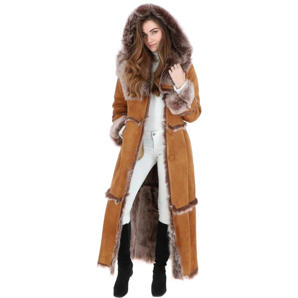 Long Length Sheepskin Coat Tan : Sophia 4 Long Length Sheepskin Coat Tan : Sophia - Image 2