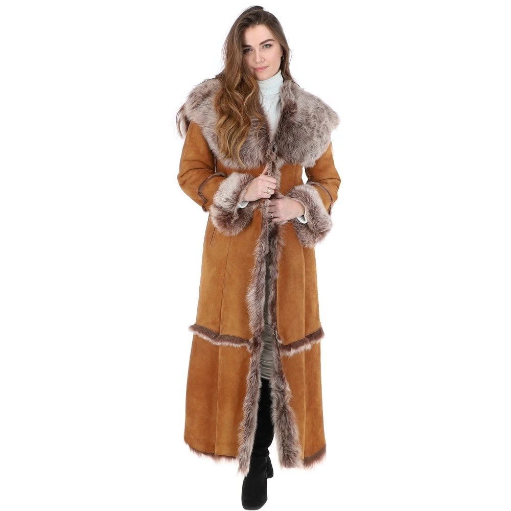 Long Length Sheepskin Coat Tan : Sophia 6 Long Length Sheepskin Coat Tan : Sophia - Image 4