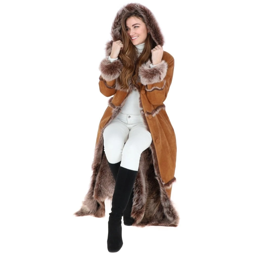 Long Length Sheepskin Coat Tan : Sophia 10 Long Length Sheepskin Coat Tan : Sophia - Image 8